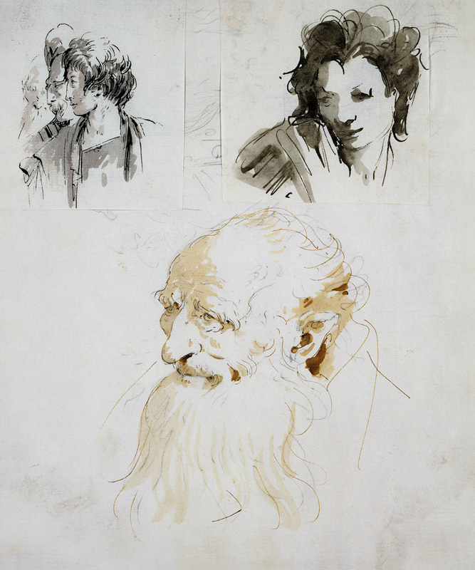 Three Studies of Heads (pen von Giovanni Battista Tiepolo