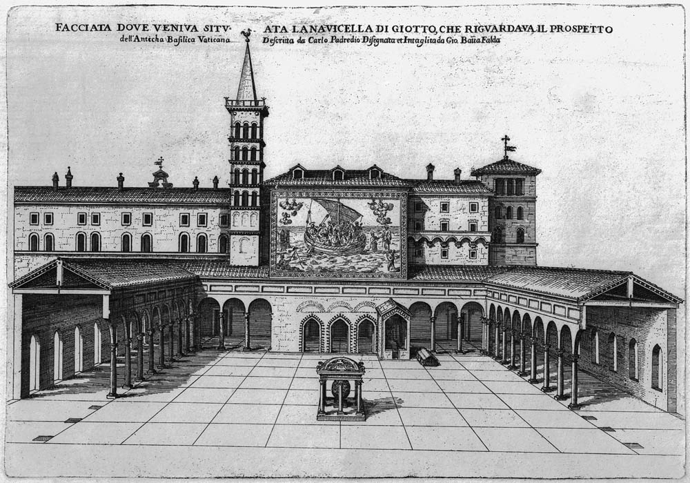 The Benediction Loggia of the Old Vatican Basilica with a view of Giotto''s Mosaic von Giovanni Battista Falda