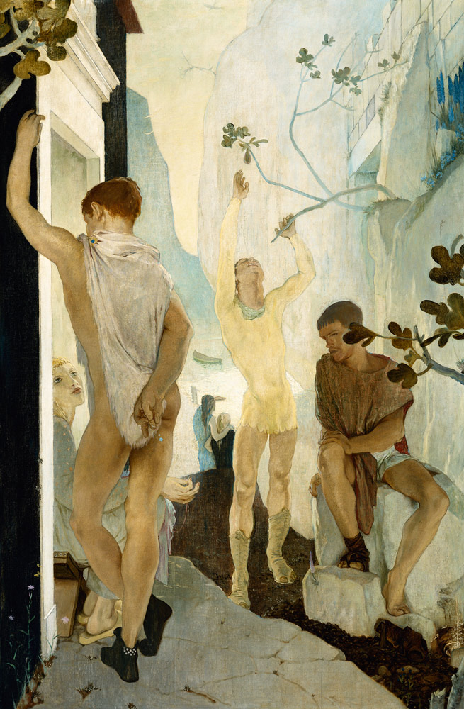 Penelope (umrundet von Freiern, auf Odysseus' Rückkehr wartend). von Glyn Warren Philpot