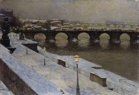 Die Augustusbrücke zu Dresden im Schnee