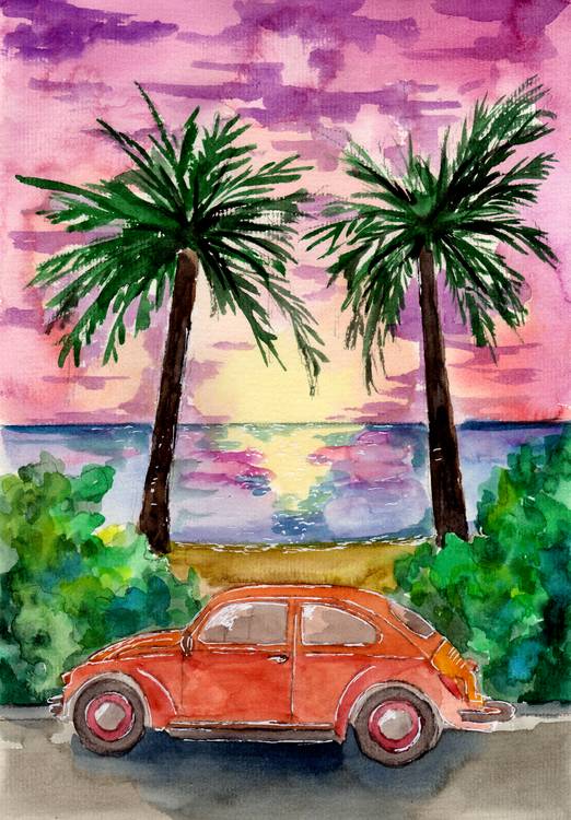 Altes Auto auf Strandpromenade von Sebastian  Grafmann