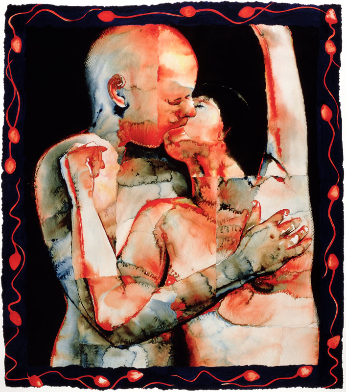 The Kiss, 1987 (w/c & acrylic on paper)  von Graham  Dean