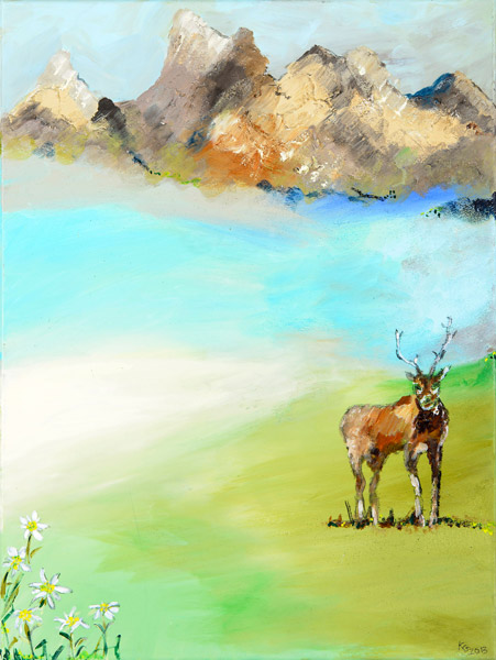 Ruhe in den Bergen mit Hirsch von Karin Greife