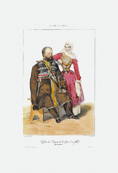 Terekkosake mit Tochter (Aus: Scenes, paysages, meurs et costumes du Caucase)