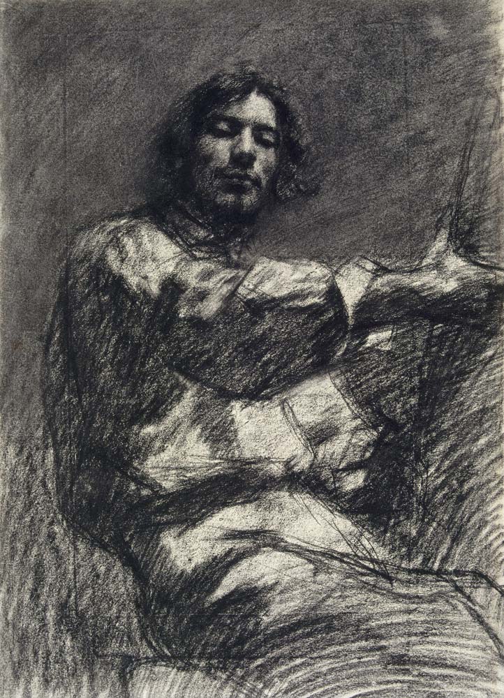 Sitzender junger Mann, Studie. (Selbstporträt vor der Staffelei) von Gustave Courbet