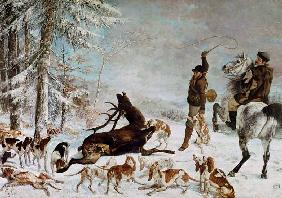 L´hallali du cerf (Épisode de chasse a courre sur un terrain de neige)