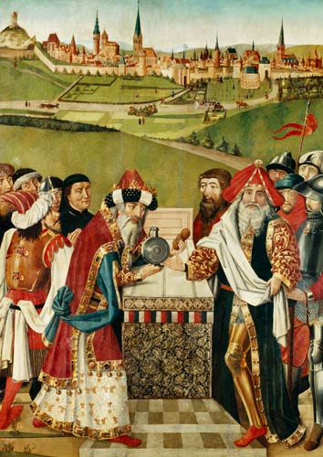 Altar in St. Nikolai in Lüneburg mit ältester bekannter Ansicht der Stadt von Hans Bornemann