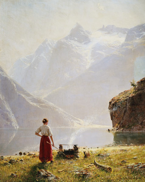 Sommertag an einem norwegischen Fjord. von Hans Dahl