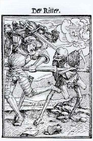 Death and the Knight, from 'The Dance of Death', engraved by Hans Lutzelburger, c.1538 (woodcut) (b/