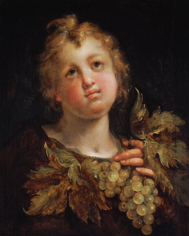 Boy with a bunch of grapes von Hans von Aachen