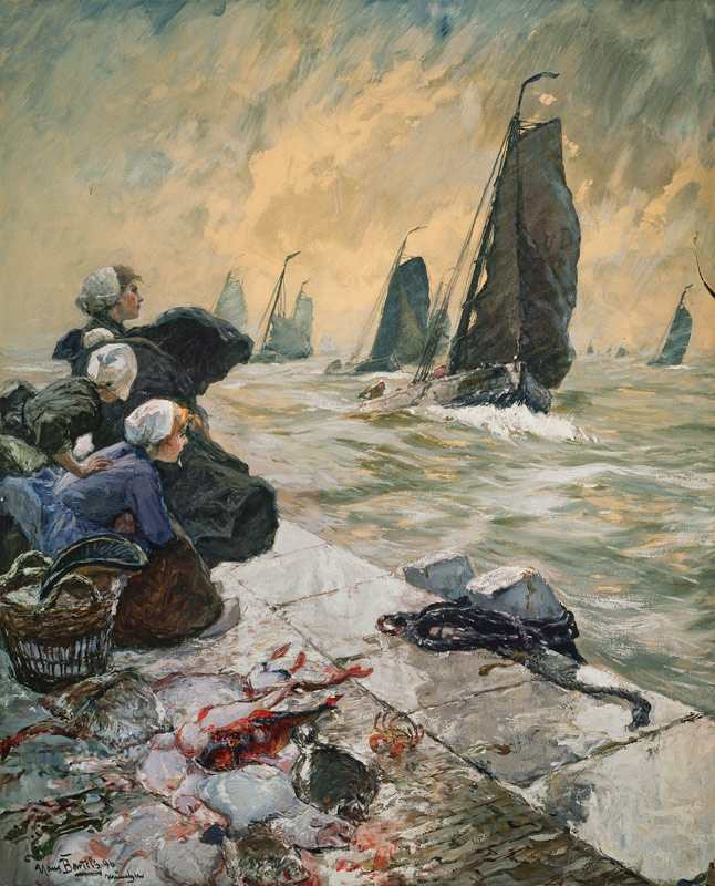 Fischerfrauen in Erwartung der Boote von Hans von Bartels