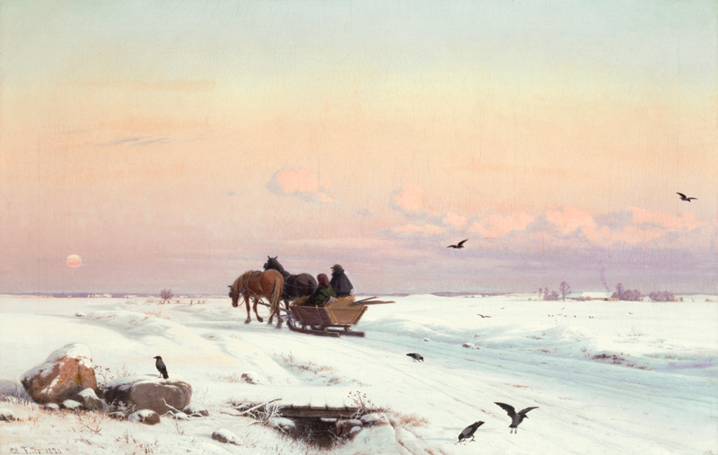 Schlittenfahren in einer Winterlandschaft von Hans Gabriel Friis