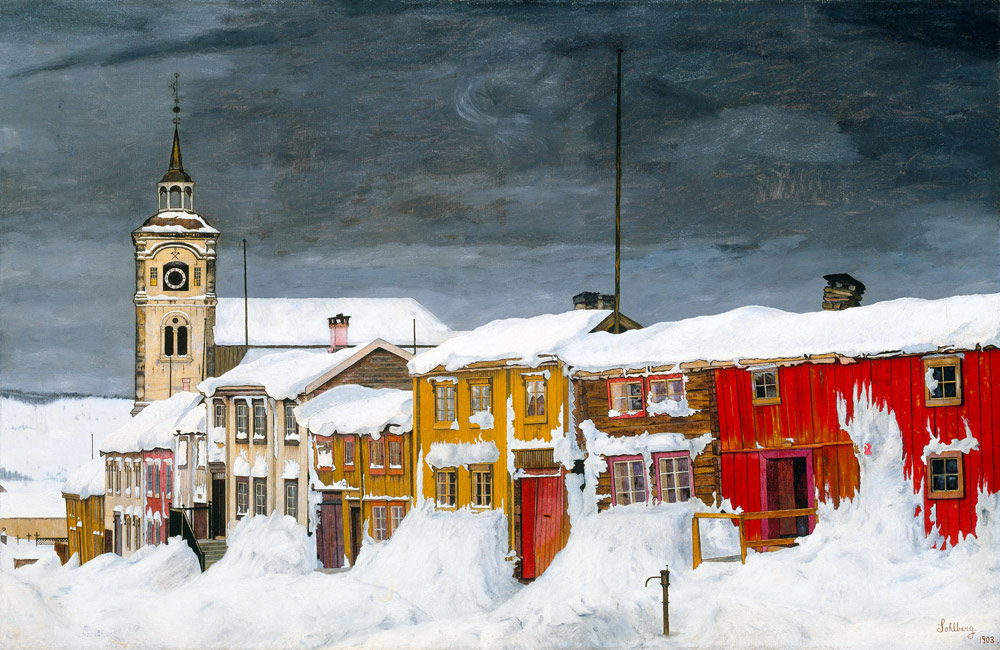 Strasse in Røros im Winter von Harald Sohlberg