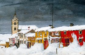 Strasse in Røros im Winter