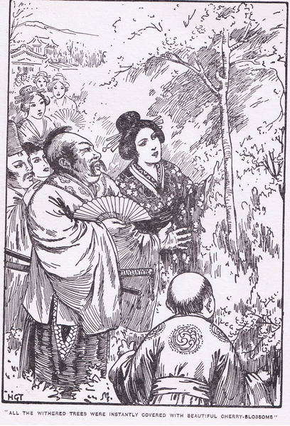 All the withered trees were instantly covered with beautiful cherry blossom (The Old Man who made Wi von Harry George Theaker