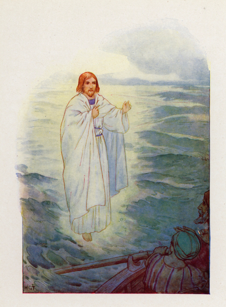 Walking on the tossing sea, the fishermen saw the figure of Jesus von Harry George Theaker