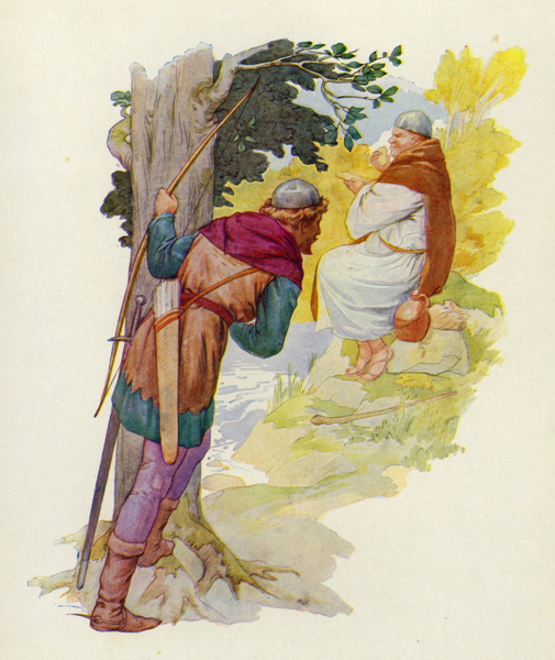 On a little knoll beside the ford an enormous man gnawed at a great venison pasty von Harry George Theaker