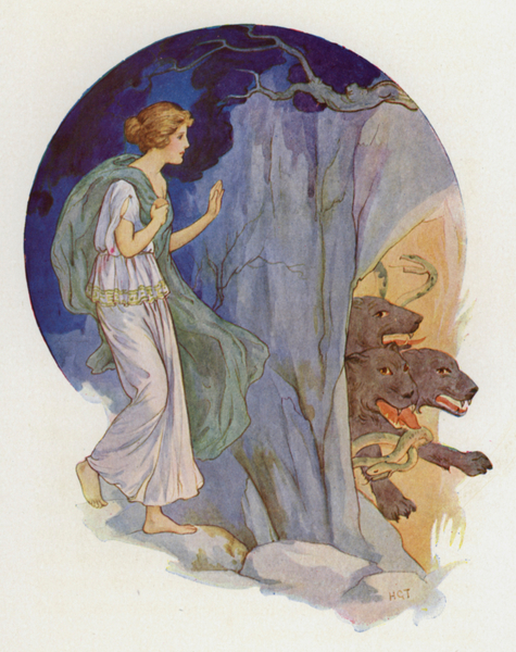 Cerberus, a terrible dog with three heads von Harry George Theaker