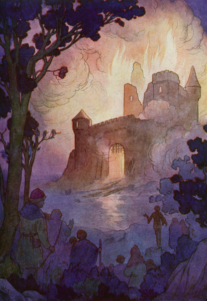 The great keep flamed up, a pillar of fire visible for miles von Harry George Theaker