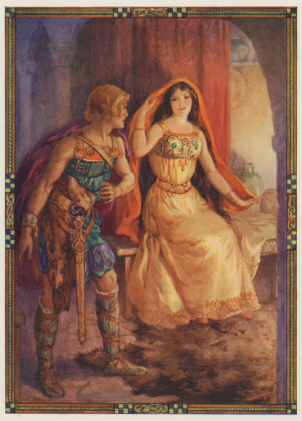 The lady uncovered her face, The Loathly Lady and the Gallant Knight von Harry George Theaker