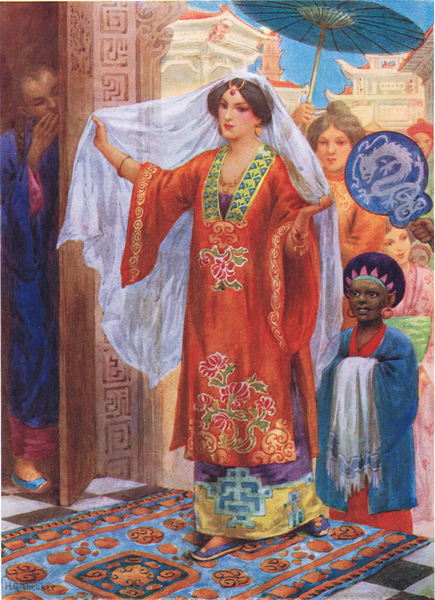 The Princess on her Way to the Bath, illustration from Childrens Stories from the Arabian Nights, by von Harry George Theaker