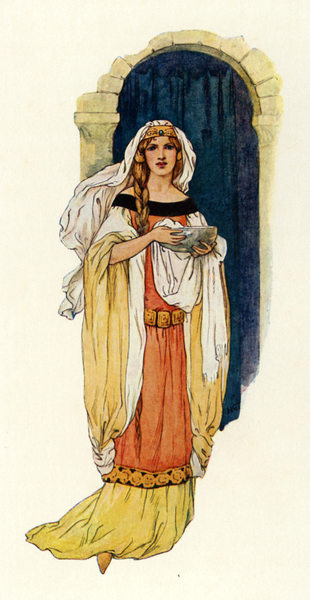 The Princess Guinevere bringing water in a silver basin von Harry George Theaker