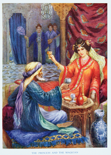 The Princess and the Magician, illustration from Childrens Stories from the Arabian Nights, by Rose  von Harry George Theaker