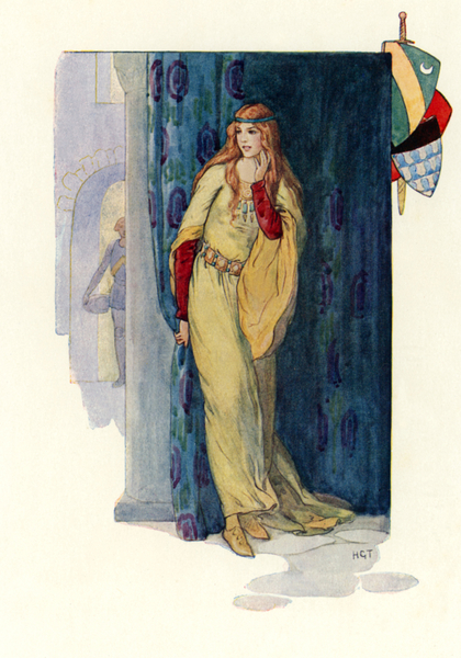 The dumb maiden rose hiding herself behind a curtain von Harry George Theaker