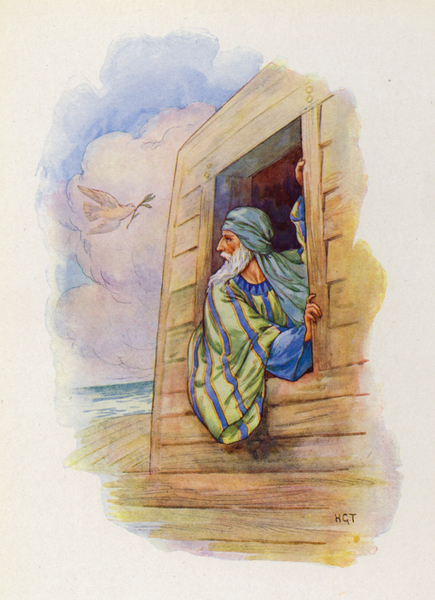 The dove came back bearing an olive leaf in her beak von Harry George Theaker