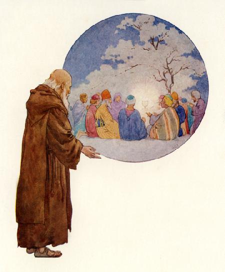 A Druid sees Joseph and his companions at the first banquet in Britain