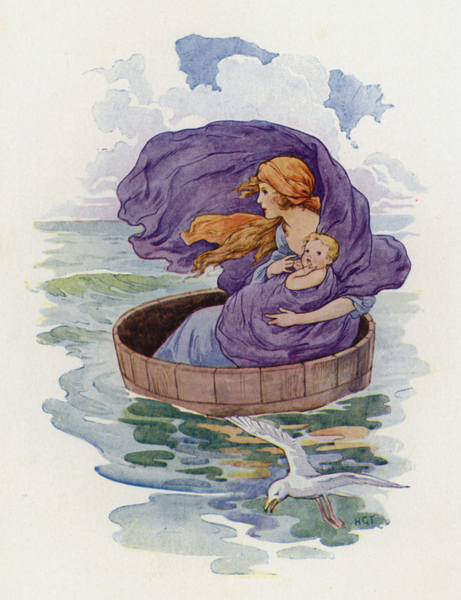 Away sailed Danae and her little son von Harry George Theaker
