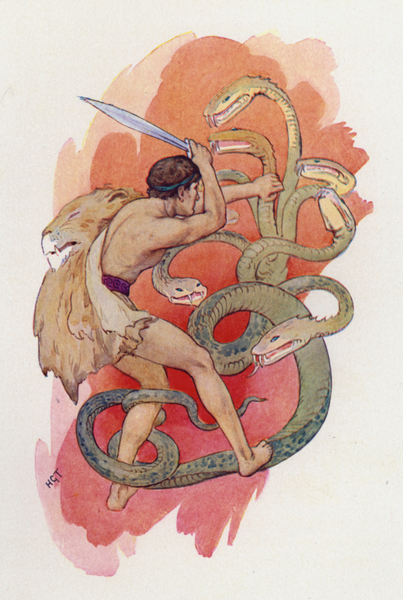 Hercules and the seven-headed serpent von Harry George Theaker