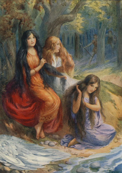 Hladgrun, Olrun and Alvit, from Wayland the Smith von Harry George Theaker