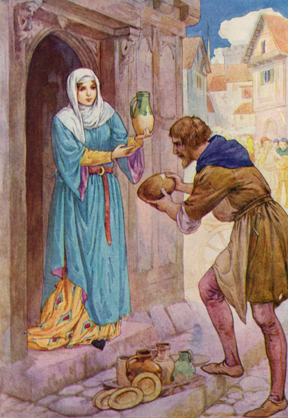 I bring these poor vessels as a present for Mistress de Rainault, said Robin to the serving woman von Harry George Theaker