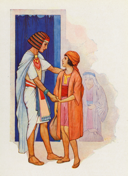 Judah brought Benjamin and presented him to Joseph von Harry George Theaker