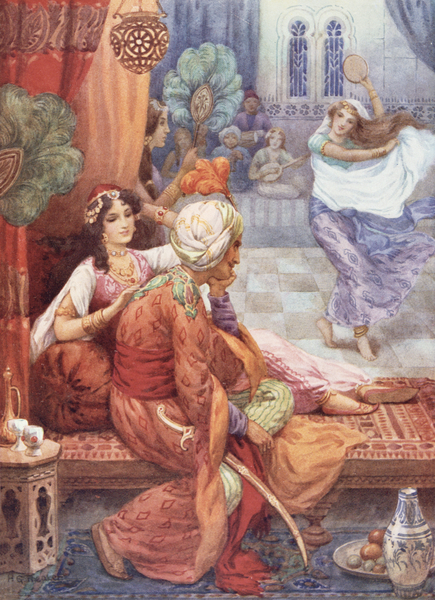 Prince Ahmed and the Fairy Banou, illustration from Childrens Stories from The Arabian Nights, by Ro von Harry George Theaker
