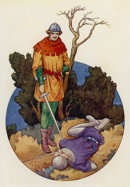 Robin struck home and with one great blow laid Guy of Gisborne dead von Harry George Theaker