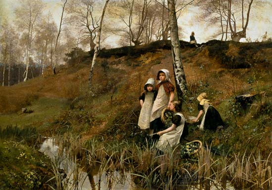 Kinder pflücken Schlüsselblumen von Hector Caffieri