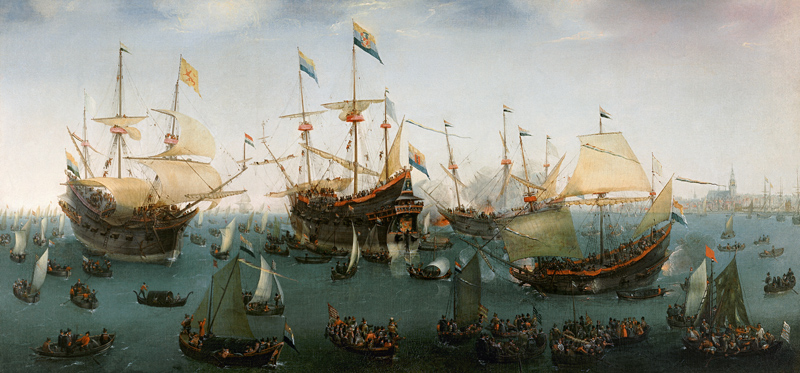 De terugkeer in Amsterdam van de tweede expeditie naar Oost-Indië von Hendrik Cornelisz. Vroom