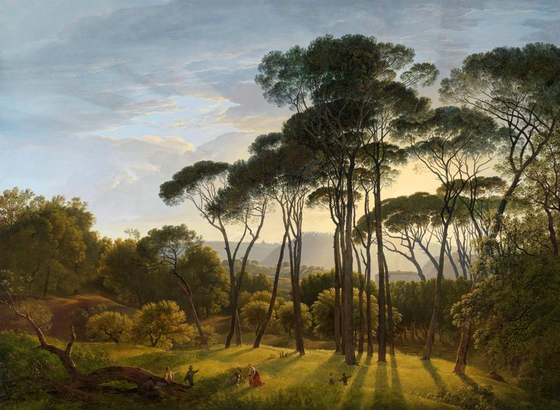Italienische Landschaft mit Pinien von Hendrik Voogd