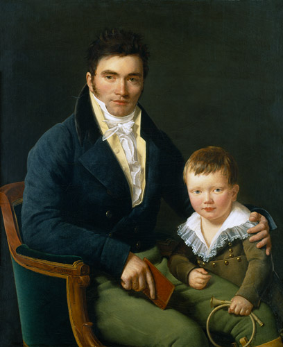 Portrait eines Mitglieds der Barbet Familie mit seinem Sohn von Henri Francois Riesener