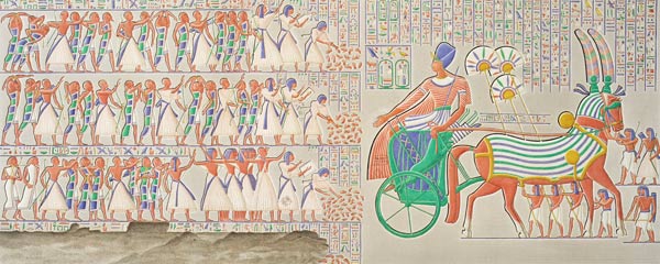 Bas-relief at Medynet-Abou, Palace of the Kings at Thebes, Volume I, plate 12, from 'Descriptions of von Henri Joseph Redoute