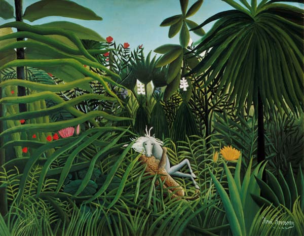Ein Jaguar greift ein Pferd an von Henri Julien Félix Rousseau