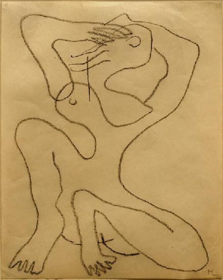 Seated woman with raised arms