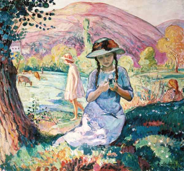 Mädchen beim Blumenpflücken von Henri Lebasque