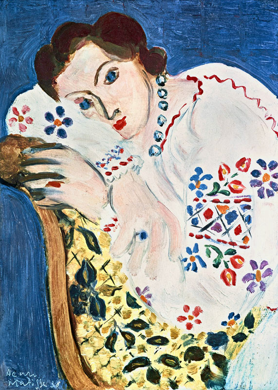 Blusa eslava con butaca, fondo violeta von Henri Matisse