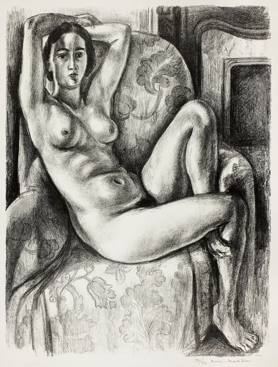 Nude with Blue Cushion Beside a Fireplace von Henri Matisse