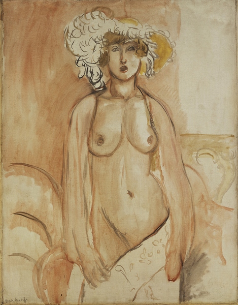 Antoinette Standing, Torso Bared, Wearing a Feather Hat von Henri Matisse