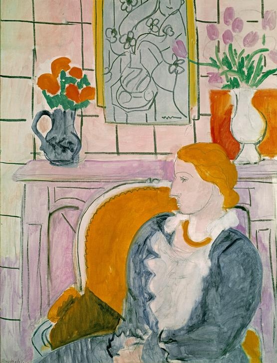 Blue dress in an ochre armchair von Henri Matisse