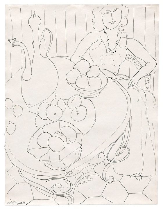 Woman Seated at a Table with Fruit and Pitcher von Henri Matisse